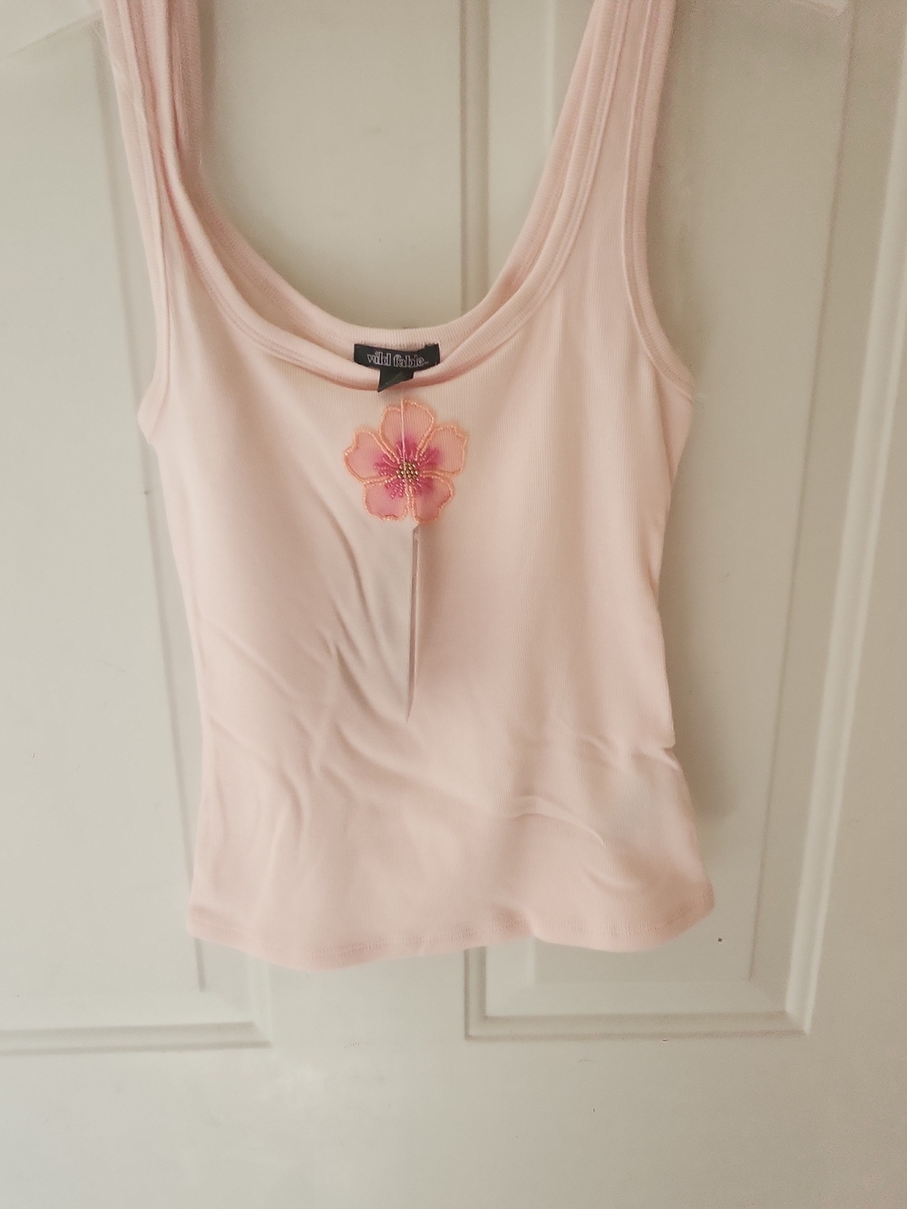 Wild Fable Soft Blush Tank with Floral Beaded Applique New